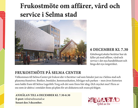 Frukostmöte om Selma stad den 6 december kl 7.30