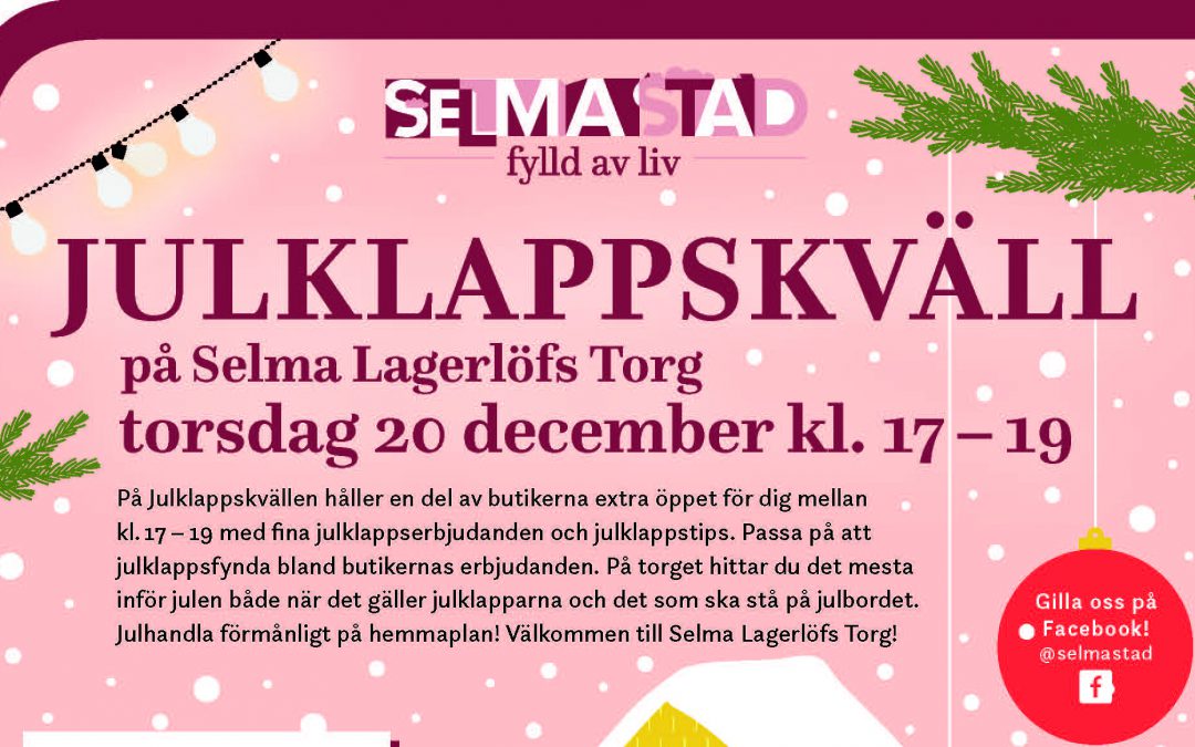 Julklappskväll på Selma Lagerlöfs Torg den 20 december kl 17-19