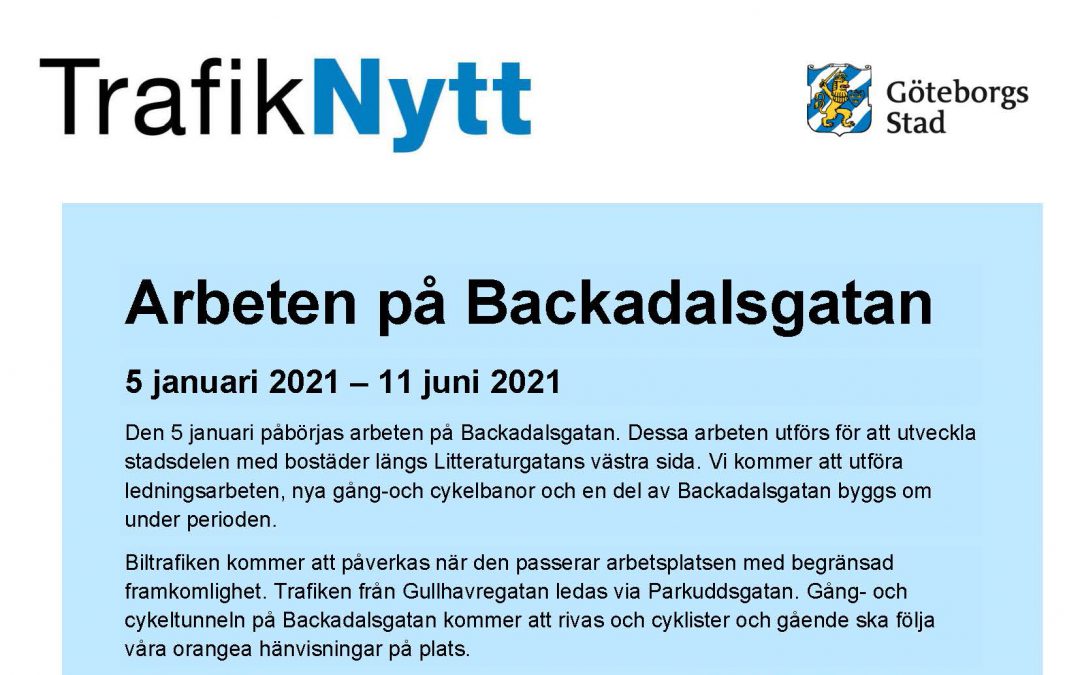 Arbete pågår vid Backadalsgatan