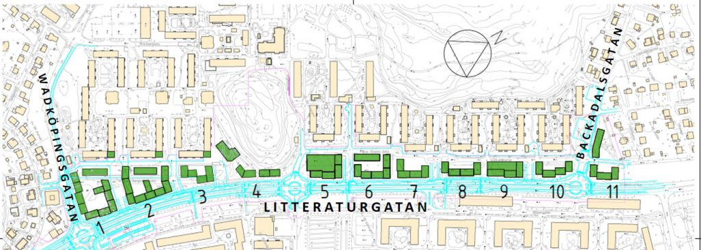 översiktsbild kvarter 1-11 Litteraturgatan Selma stad
